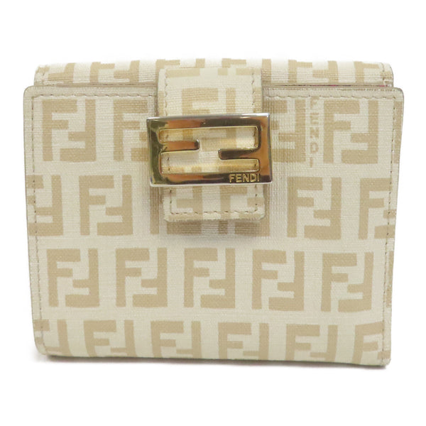 FENDI GHW Wallet PVC Coated Canvas Beige/Pink