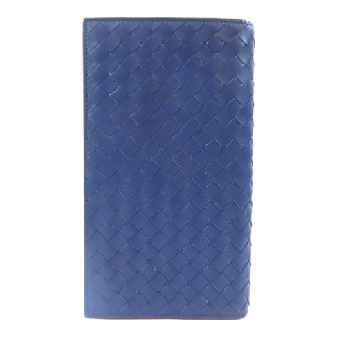 BOTTEGA VENETA BV Long Bifold Wallet Intrecciato Leather Blue