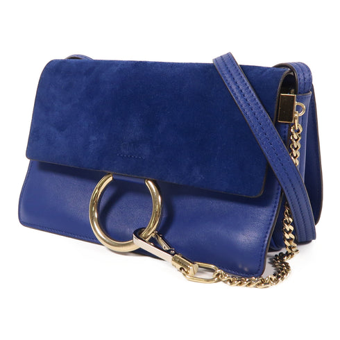 Chloe Faye Shoulder Bag Suede Leather/Calfskin Leather Blue