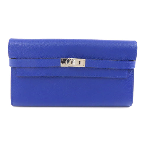 HERMES PHW Kelly Wallet Long Wallet Epsom Leather Bleu Electrique/Blue