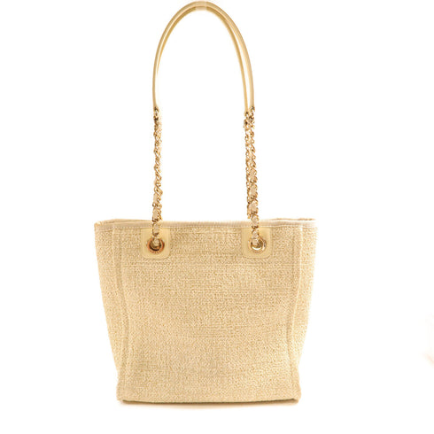 CHANEL CC GHW Classic Tote Shoulder Bag Canvas White