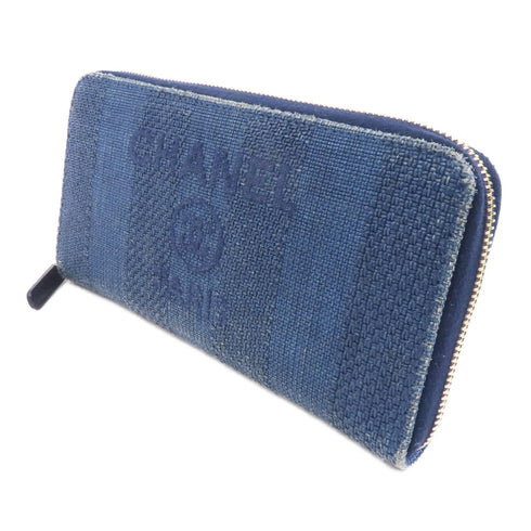 CHANEL CC GHW Zipped Long Wallet Denim Blue