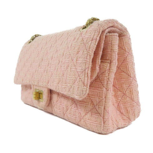 CHANEL Quilted CC GHW 2.55 Chain Shoulder Crossbody Bag Tweed Pink