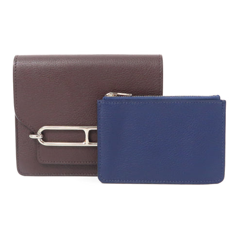 HERMES PHW Roulis Slim Wallet Evercolor Leather Burgundy Navy