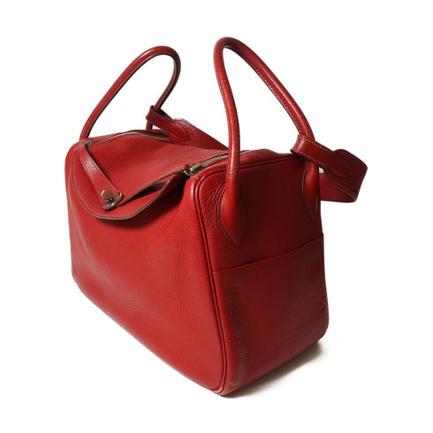HERMES PHW Lindy 34 2Way Shoulder Bag Taurillon Clemence 54 Rough Garance Red