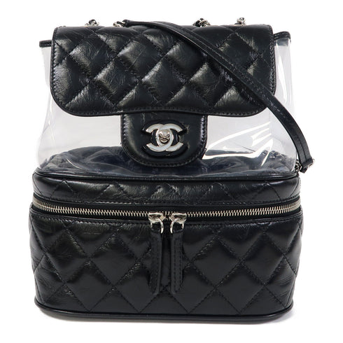 CHANEL Quilted CC SHW Chain Shoulder Bag Calfskin Leather/PVC Black v1
