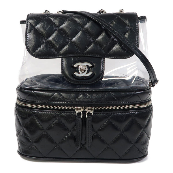 CHANEL Quilted CC SHW Chain Shoulder Bag Calfskin Leather/PVC Black v1