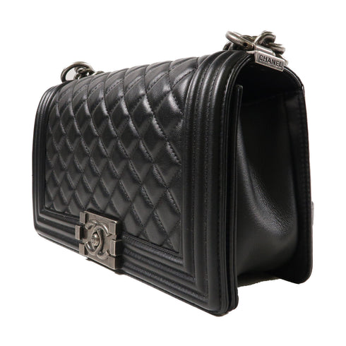 CHANEL CC SHW Boy 25cm Chain Shoulder Bag Lambskin Leather Black