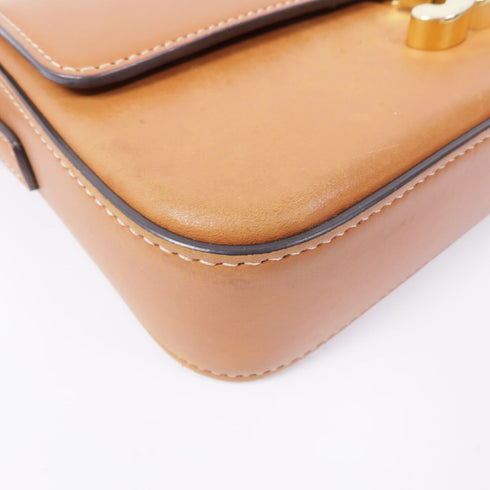 CELINE GHW Claude Bag Shoulder Bag Calfskin Leather Brown