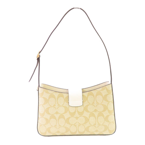 COACH GHW Eliza Shoulder Bag Coated Canvas CP005 Brown White