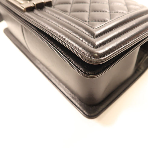 CHANEL CC SHW Boy 25 Shoulder Bag Lambskin Leather Black