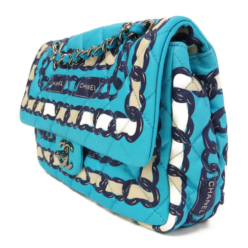 CHANEL Quilted CC SHW Chain Shoulder Bag Canvas Blue