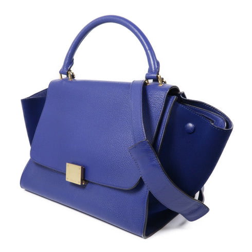 CELINE GHW Trapeze 2 Way Bag Calfskin Leather Blue