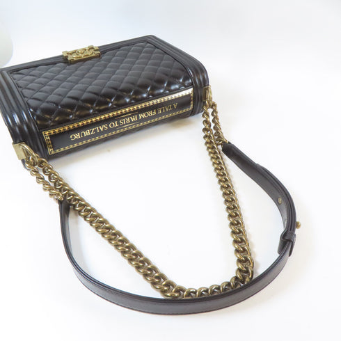 CHANEL Quilted CC GHW Boy Chanel Chain Shoulder Bag Calfskin Leather Black