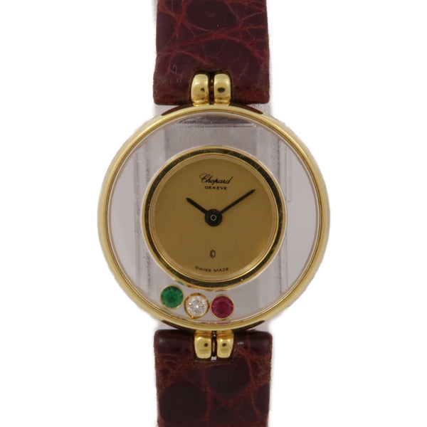 Chopard Happy Diamonds 4082 Quartz Watch 18K Yellow Gold Leather Belt