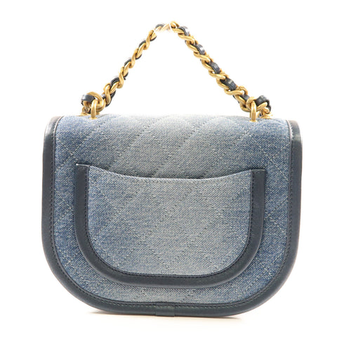 CHANEL CC GHW Messenger Bag 2 Way Bag Denim Blue