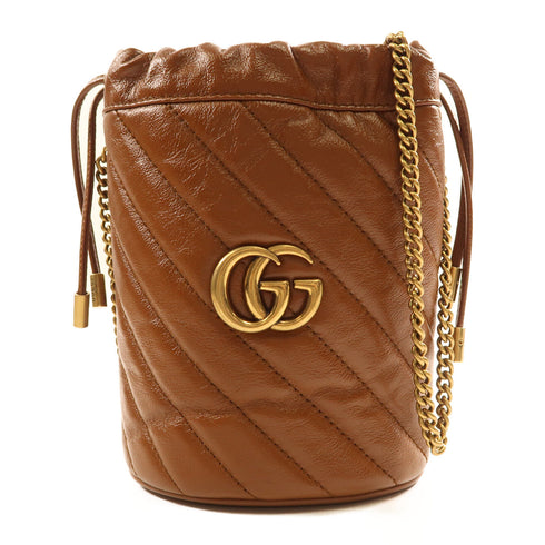 GUCCI GHW GG Marmont Chain Shoulder Bag 575163 Calfskin Leather Brown