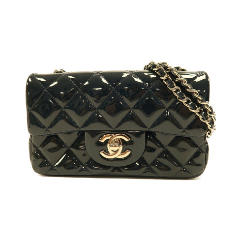 CHANEL Quilted CC SHW Chain Shoulder Bag Patent Leather Blue