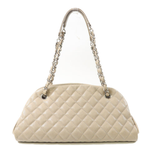 CHANEL Quilted CC SHW Chain Shoulder Bag Leather Grey