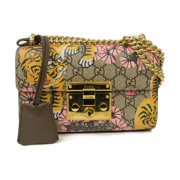 GUCCI GG GHW Padlock GG Chain Shoulder Bag 409487 Coated Canvas Brown