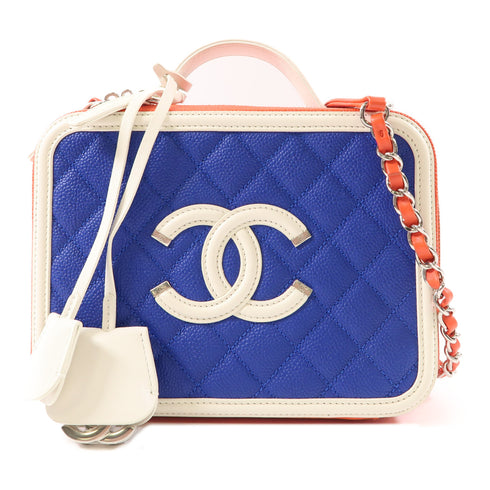 CHANEL CC SHW Vanity Case 2 Way Shoulder Bag Calfskin Leather Red Blue White