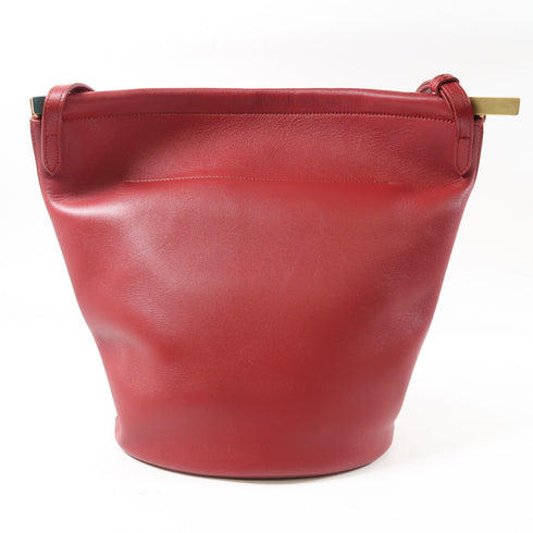 CELINE GHW Clasp Bucket Shoulder Bag Calfskin Leather Red