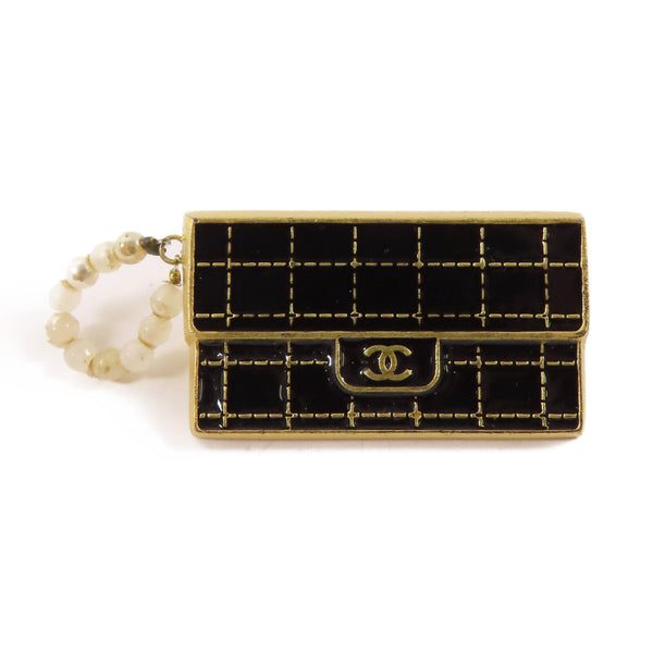 CHANEL CC Brooch Pin Metal PVC Black Gold White