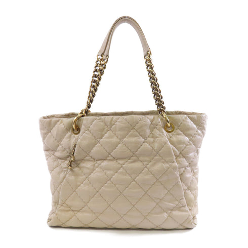 CHANEL Quilted CC GHW Chain Shoulder Tote Bag Calfskin Leather Beige