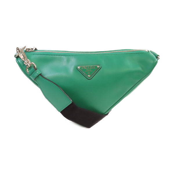 PRADA SHW Triangle Shoulder Bag Crossbody Calfskin Leather Green