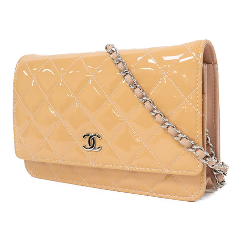 CHANEL Quilted CC SHW Wallet On Chain Shoulder Bag Enamel Peach
