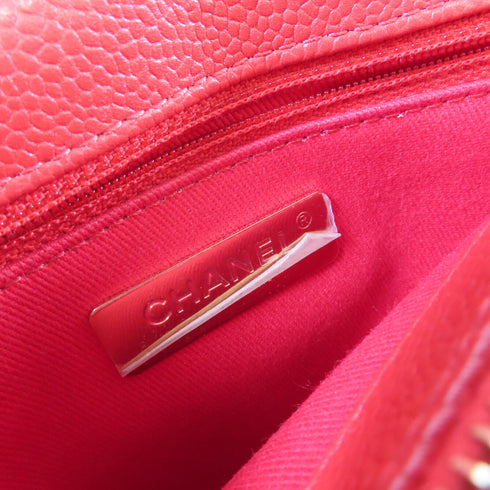 CHANEL Quilted GHW CC Chain Shoulder Bag Handbag Caviar Skin Leather Orange Red