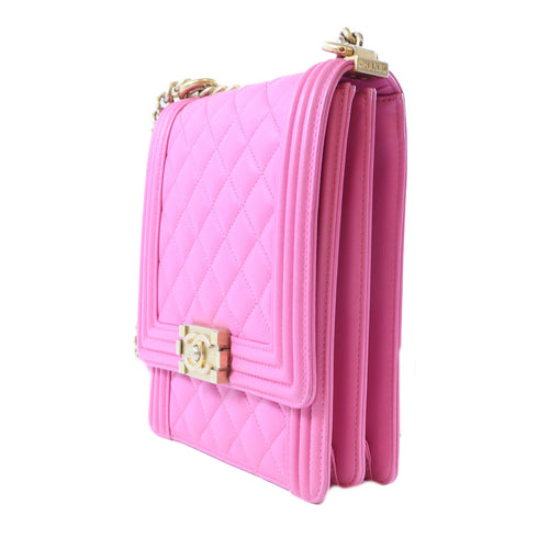 CHANEL CC GHW Le Boy Shoulder Bag Lambskin Leather Pink