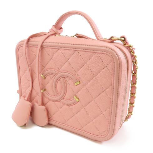 CHANEL Quilted CC GHW Vanity Case 2 Way Shoulder Bag A93343 Calfskin Pink