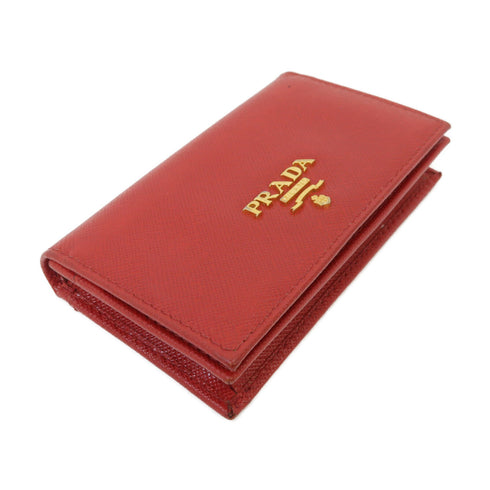 PRADA GHW Card Case 1M1122 Saffiano Leather Red