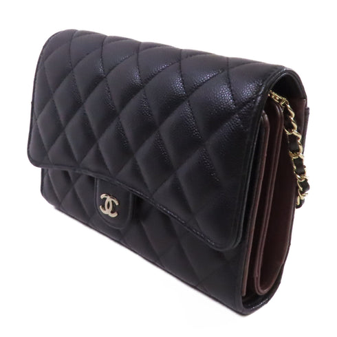 CHANEL Quilted CC GHW Wallet On Chain Shoulder Bag Calfskin Leather AP3547 Black