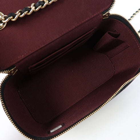 CHANEL Quilted CC GHW Chain Shoulder Vanity Case Bag Lambskin Leather Black