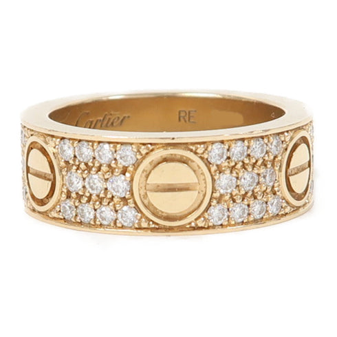 CARTIER Love Ring Diamond Paved 18K Yellow Gold US 5.75 Cartier#51
