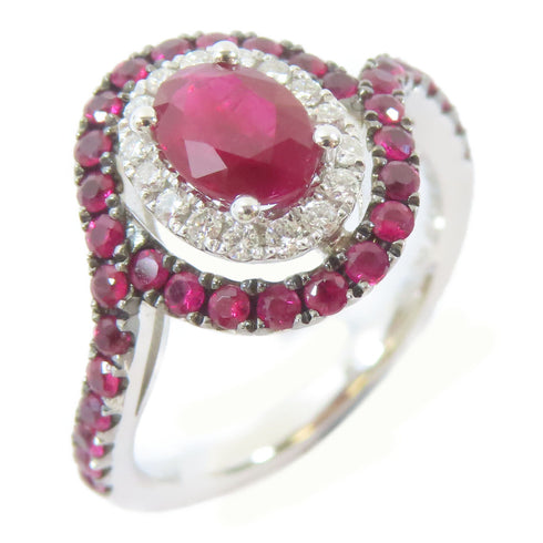 FINE JEWELRY 0.79ct/0.65ct Ruby 0.14ct Diamond Ring 18K White Gold US#6