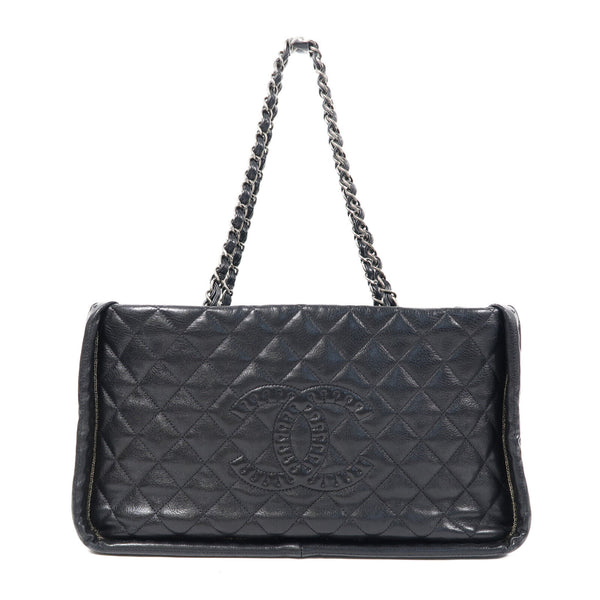 CHANEL Quilted CC SHW Chain Shoulder Bag Calfskin Leather Black v3
