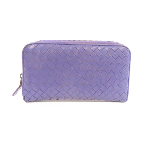 BOTTEGA VENETA BV Zipper Long Wallet Intrecciato Leather Purple