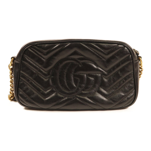 GUCCI GHW GG Marmont Camera Mini Shoulder Bag 447632 Calfskin Leather Black