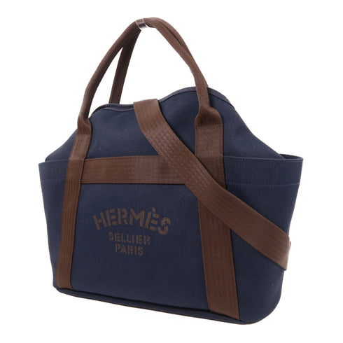 HERMES PHW The Grooming Tote Bag Canvas Blue