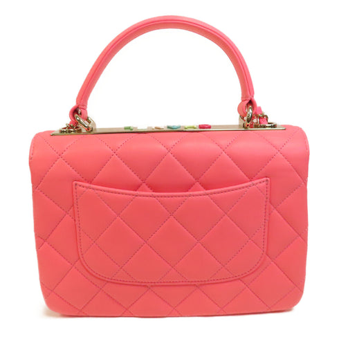 CHANEL Quilted CC GHW Flap Bag With Top Handle 2Way Lambskin Leather A92236 Pink