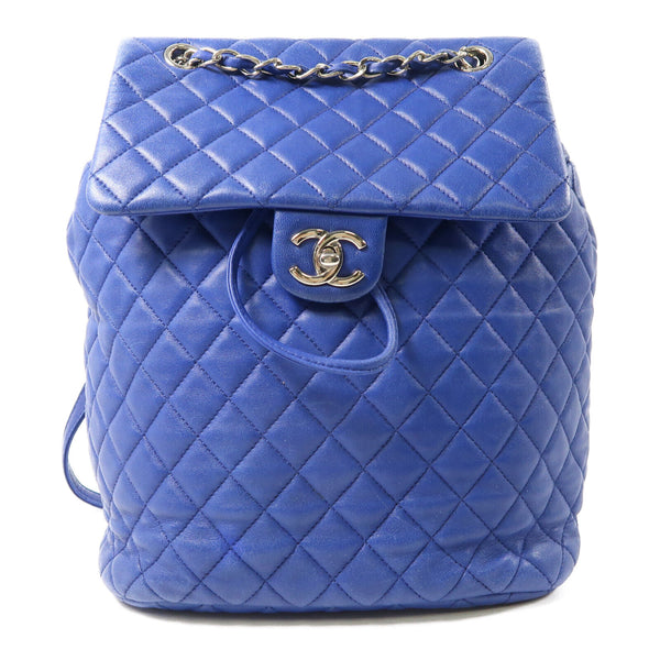 CHANEL Quilted CC SHW Backpack Rucksack Lambskin Leather Blue