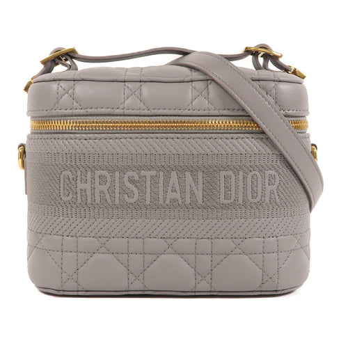 Christian Dior CD GHW Travel Vanity Case 2 Way Bag Lambskin Leather Grey