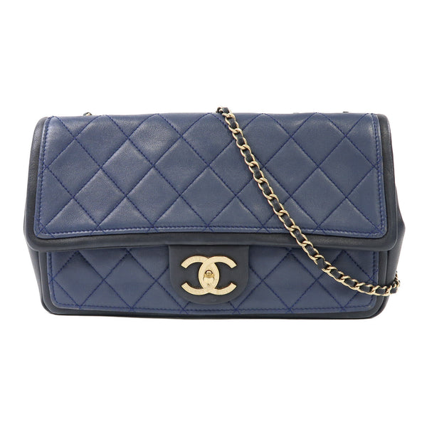 CHANEL Quilted CC GHW Chain Shoulder Bag Calfskin Leather Black/Blue