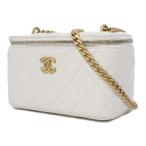 CHANEL Quilted CC GHW Vanity Case Chain Shoulder Bag Calfskin Leather White
