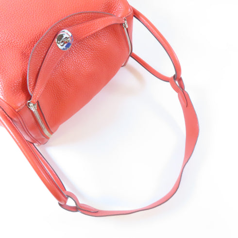 HERMES PHW Lindy 30 Shoulder Handbag Taurillon Clemence Leather Orange Poppy
