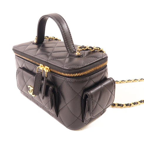 CHANEL CC GHW 2 Way Chain Shoulder Bag Calfskin Leather Black