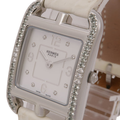 HERMES Cape Cod MM CC1.234 Quartz Watch Stainless Steel/Leather Belt White
